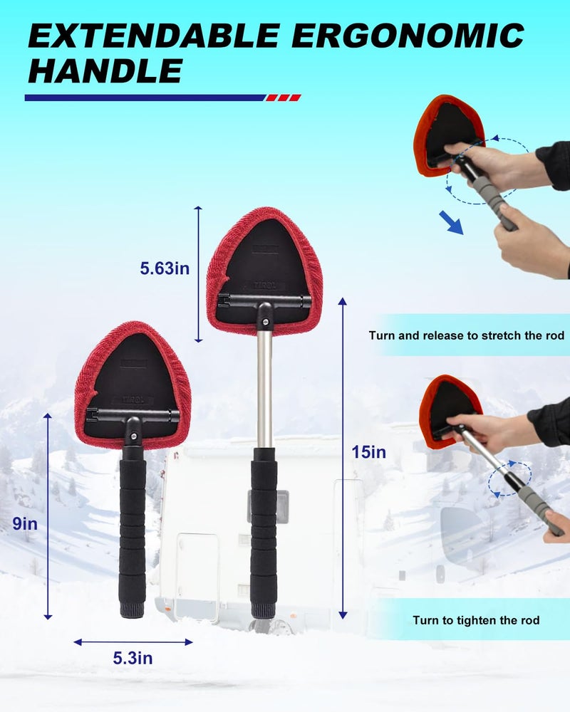 AutoEC Windshield Cleaning Tool, Car Cleaner Tool with Inside Extendable Handle, Window Cleaner Brush Kit Auto Glass Wiper for Windshield with 2 Microfiber Towel Pads Home Windows, Trucks, SUV & RV - Image 3